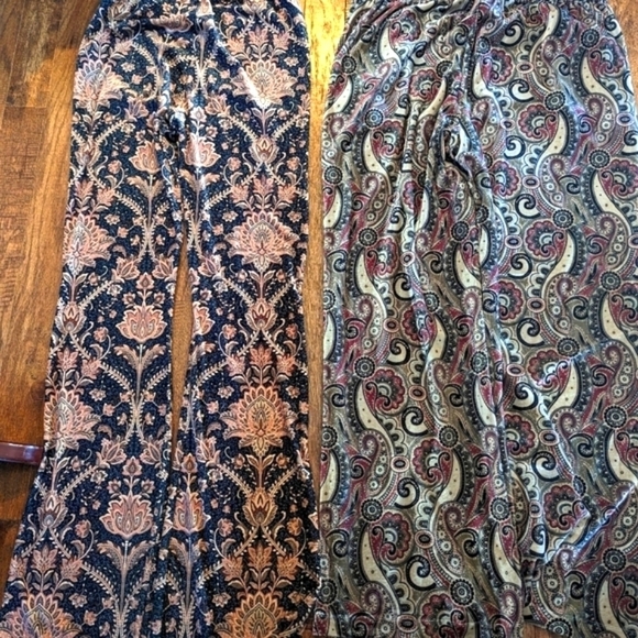 Flare Velvet print pants black & coral Euro size XXL fit M/L - Picture 10 of 12